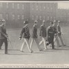 A royal church parade: The kaiser and his five eldest sons on their way from the palace to the Cathedral in Berlin.