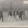 A royal church parade: The kaiser and his five eldest sons on their way from the palace to the Cathedral in Berlin.