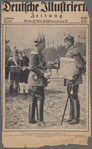 Zum 25 jährigen Regierungsjubiläum Kaiser Wilhelm's II. Neueste Aufnahme Kaiser Wilhelms: Der Kaiser erlediat dringende Staatsgeschäfte während der Frühiahrsparade auf dem Tempelhofer Feld zu Berlin, 2. Juni 1913