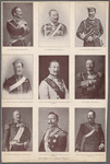 Kaiser Wilhelm II. in verschiedened Uniformen. In englischer Feldmarschallsuniform. In preszischer Hhusarenuniform. In kleiner deutscher Admiralsuniform. In der klenen Uniform der englischen Ronal Dragoons. In grosser österreichisch=ungarischer Generalfeldmarschallsuniform. Als spanischer Generalkapitän. In dänischer Admiralsuniform (Paradeanzug). In der uniform des russischen Narwaschen Dragonerregiments. Inde Oberstenuniform seines portugiesischen Reiterregiments.