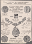 Ehrenketten für Bürgermeister, Stadtverordnete, der Städteordnung von 1831 entspreichend, für Schützenmeister, --Könige etc. nach künstlerischen Originalentwüren. Spezialität: Feuervergoldung