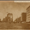 View of Madison Square; Fifth Avenue Hotel; Pach Bros Photographers; horse drawn ice wagon; man riding horse  