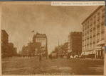 View of Madison Square; Fifth Avenue Hotel; Pach Bros Photographers; horse drawn ice wagon; man riding horse  