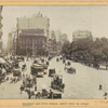 Fifth Avenue Hotel; General Worth Square; Madison Square Park; horse drawn vehicles and electric streetcars