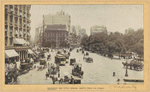 Fifth Avenue Hotel; General Worth Square; Madison Square Park; horse drawn vehicles and electric streetcars