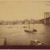 View of Manhattan from Brooklyn; "Fulton" ferry boat; sailboats