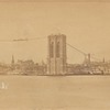 View of Brooklyn waterfront and Brooklyn Bridge under construction; temporary footbridge visible
