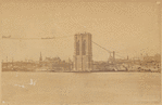 View of Brooklyn waterfront and Brooklyn Bridge under construction; temporary footbridge visible
