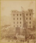 The crated obelisk "Cleopatra's Needle" being lowered to a horizontal position 