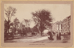 Horse carriages and pedestrians on Riverside Drive