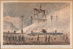 The fireman's procession passing the Washington Monument, Union Square, evening Sept. 1st 1858