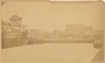 View of West Street from Hudson River; Empire Brewery; Pier 46 and docked ship