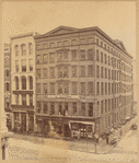 Loft buildings with workers posing in windows: Julius Hart, G Behrend & Co., B.F. Beekman Silk and Straw Goods, 