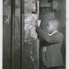 Earl Reid, age 12, examining damage caused by water leakage in his home at 19 West 118th Street, Harlem, New York, 1949