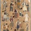 Costume design drawing of various men