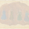 Costume design drawing of four women