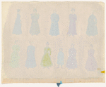 Costume design drawing of ten women