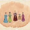 Costume design drawing of Golde and daughters