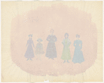 Costume design drawing of Golde and daughters