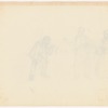 Costume design drawing of three unidentified characters