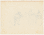 Costume design drawing of three unidentified characters