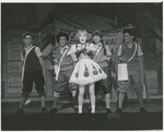 Jacqueline Mayro (as Baby June) and the newsboys in the stage production Gypsy