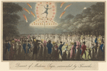 Descent of Madame Saqui, surrounded by fireworks