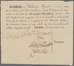 Certificate of William Rogers for one share in trust relative to the estate of Alexander Hamilton