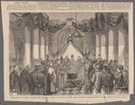 Obsequies of Henry Wilson--the remains lying in state in Doric Hall, Boston, Massachusetts.--(From a sketch by Robert Lewis)