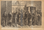A prison van discharging at the tomb
