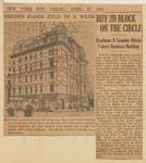 With their purchase of this old seven-story store and office building at 2 Columbus Circle from the Mutual Life Insurance Compant, Henry Kaufman and Jack Cansino now control two of the five blocks with Circle frontage