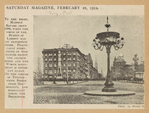 Picture of Madison Square showing pole with six arc lights in 1882 used for lightening purposes