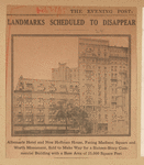 Albemarle Hotel and New Hoffman House, facing Madison Square and Worth Monument, sold to make way for a sixteen-story commercial building with a base area of 25,000 square feet
