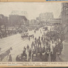 Printing House Square, Park Row; newspaper centre for fifty years. Entrance to Brooklyn Bridge in the distance, and "Staas Zeitung" Building beyond