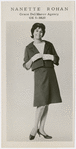 Studio portrait of Nanette Rohan Bearden modeling a woman's suit for the Grace Del Marco Agency, circa 1950s