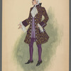 Man in gold and purple brocade justacorps, waistcoat, and breeches