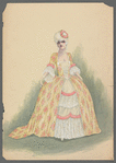 Woman in yellow, white, and pink dress