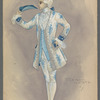 Man in white and light blue floral justacorps and breeches with light blue waistcoat