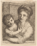 Half-length portrait of a woman, with a child holding an apple.