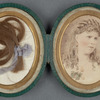 Leather locket containing the portrait photograph and lock of hair.