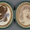 Leather locket containing the portrait photograph and lock of hair.