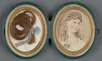 Leather locket containing the portrait photograph and lock of hair.