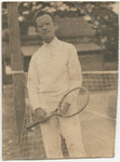 Lee Strasberg holding tennis racket during work with the Group Theatre