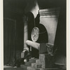 J. Edward Bromberg and Russell Collins (close-up with broken pillar) in the stage production The Gold . Set design by Donald Oenslager