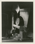 J. Edward Bromberg and Russell Collins (close-up with broken pillar) in the stage production The Gold . Set design by Donald Oenslager