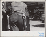 A deputy with a gun on his hip during the September 1935 strike in Morgantown, West Virginia