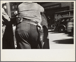 A deputy with a gun on his hip during the September 1935 strike in Morgantown, West Virginia