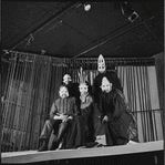 (left to right) Jay J. Riley, Charles Gordone, Maya Angelou, Lex Monson, and Raymond St. Jacques (in masks) in the stage production The Blacks