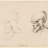 A driote, tête de vieux soldat avec casque et barbe de profil à gauche