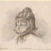 Tête de vieux soldat barbu, avec casque, tourné de trois quarts à gauche